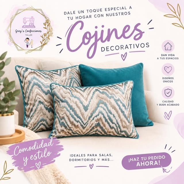 Cojines decorativos en varios colores sobre la cama