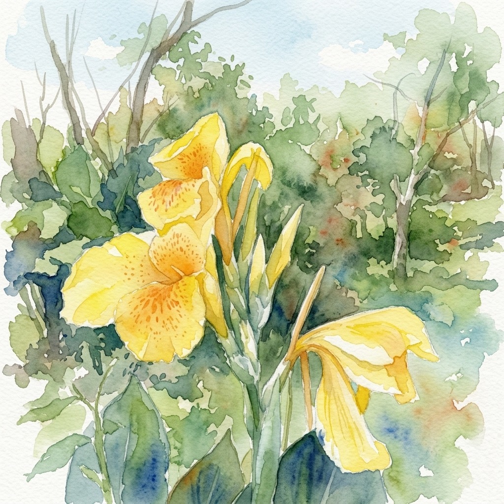 Arte IA — Flores de canna en acuarela