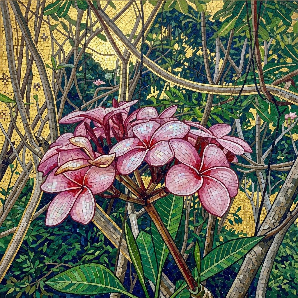 Arte IA — Plumeria en mosaico