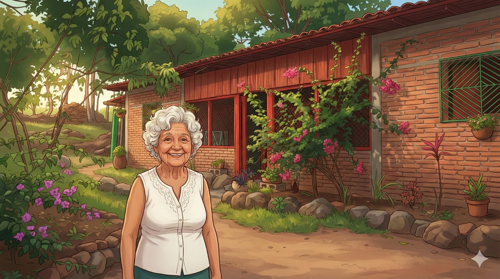 Tejedora — Frente a su casa