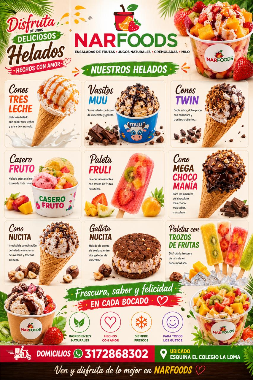 Menú completo de helados NARFOODS